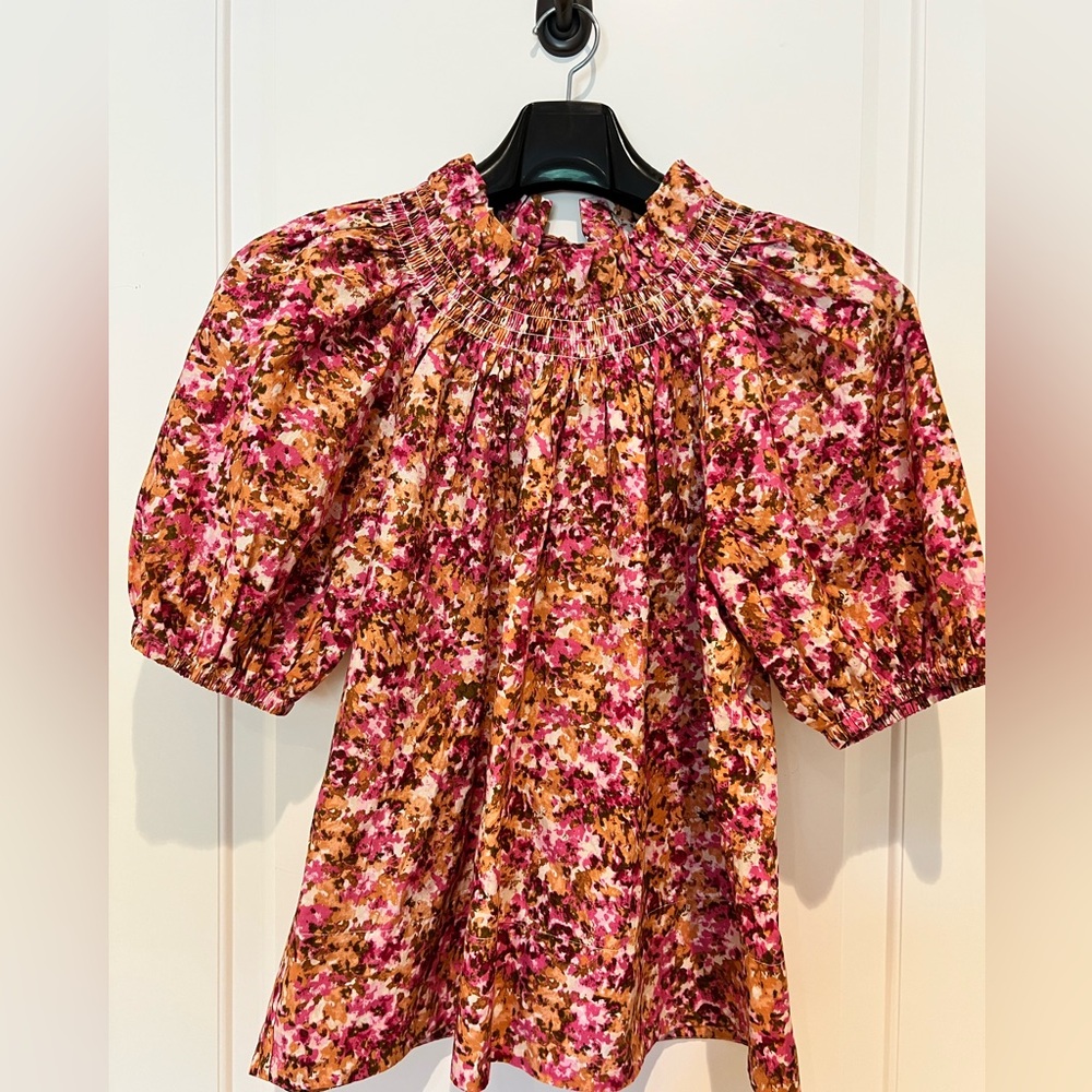 J. Crew Pink and Brown Floral Blouse
